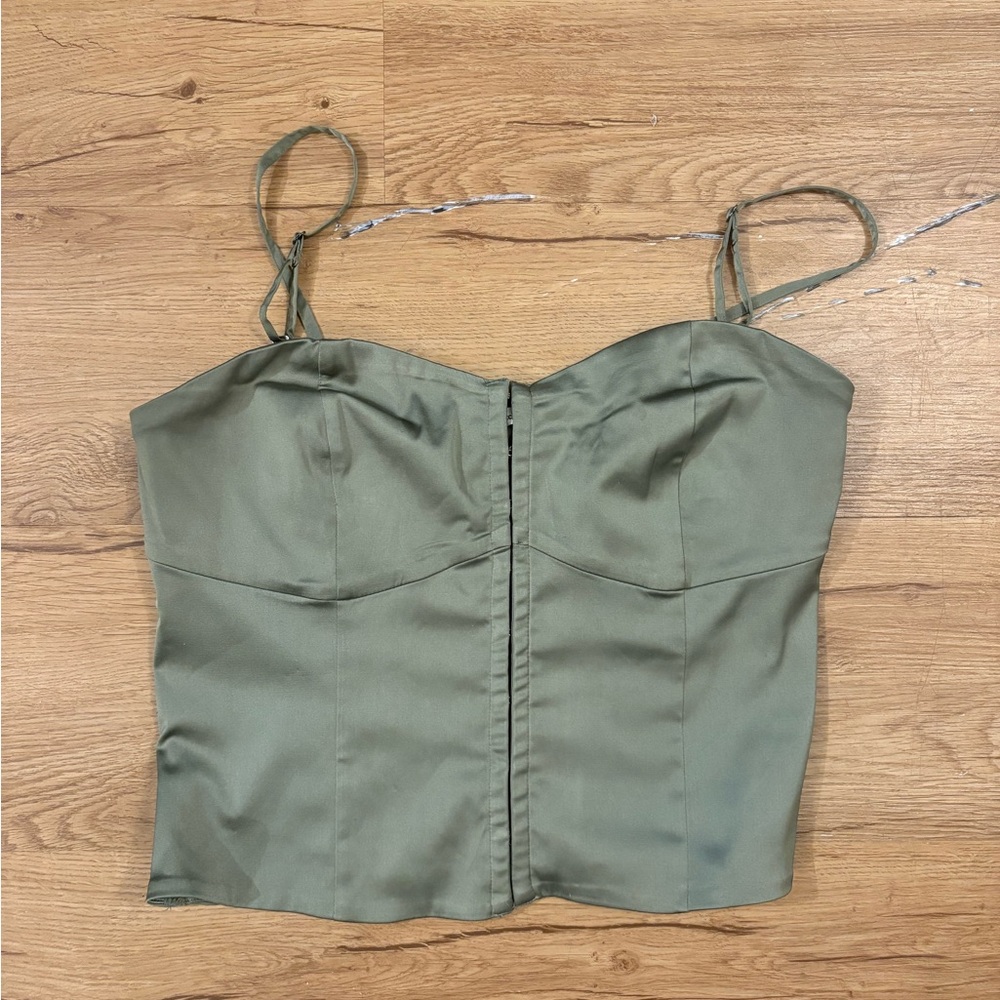 Abercrombie & Fitch Olive Bustier Crop Top with Front Closure